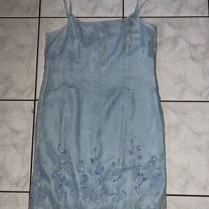 Embroidered Sky Blue Mesh/Lined Dress